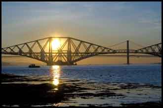 Images of Fife Scotland - the Forth Rail Bridge at sunset.